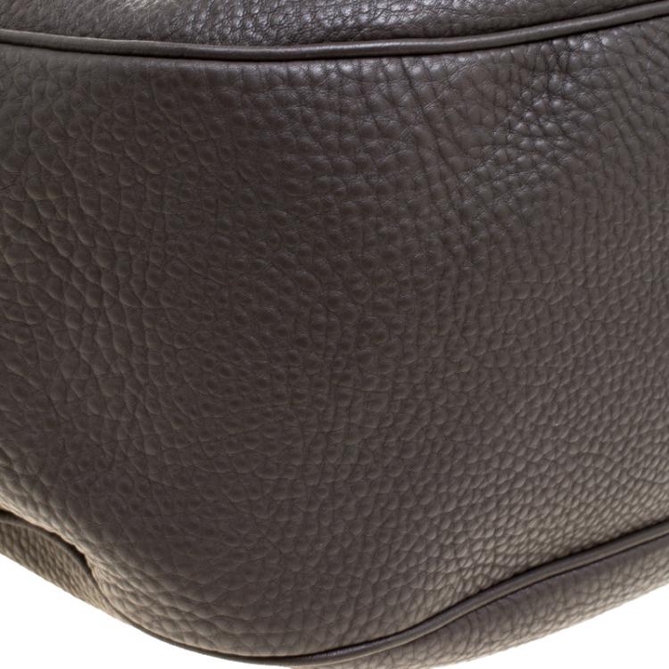 Pre Owned Prada Dark Grey Pebbled Leather Hobo