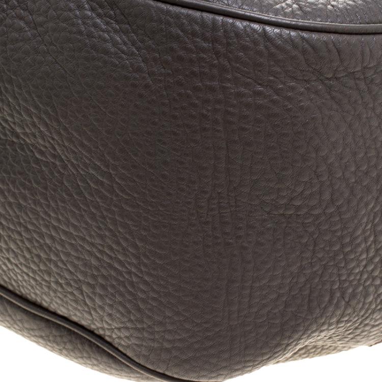 Pre Owned Prada Dark Grey Pebbled Leather Hobo