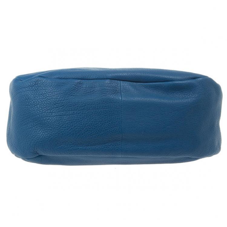 Pre Owned Prada Blue Pebbled Leather Hobo Bag