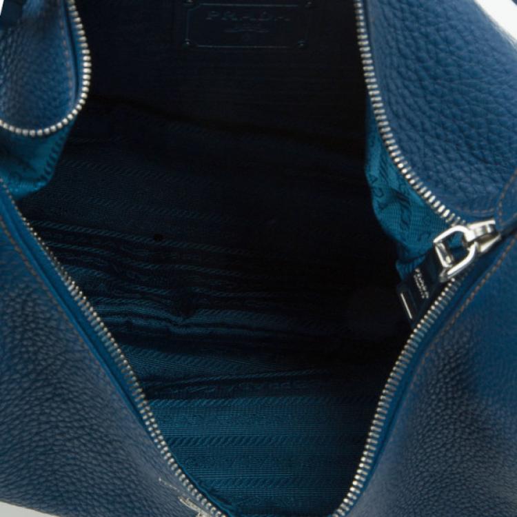 Pre Owned Prada Blue Pebbled Leather Hobo Bag