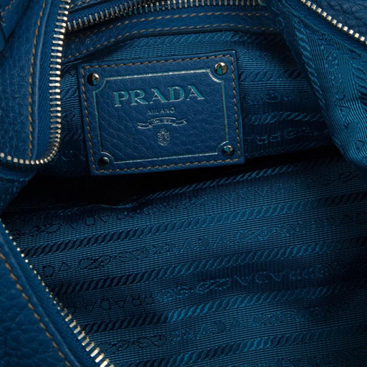 Pre Owned Prada Blue Pebbled Leather Hobo Bag