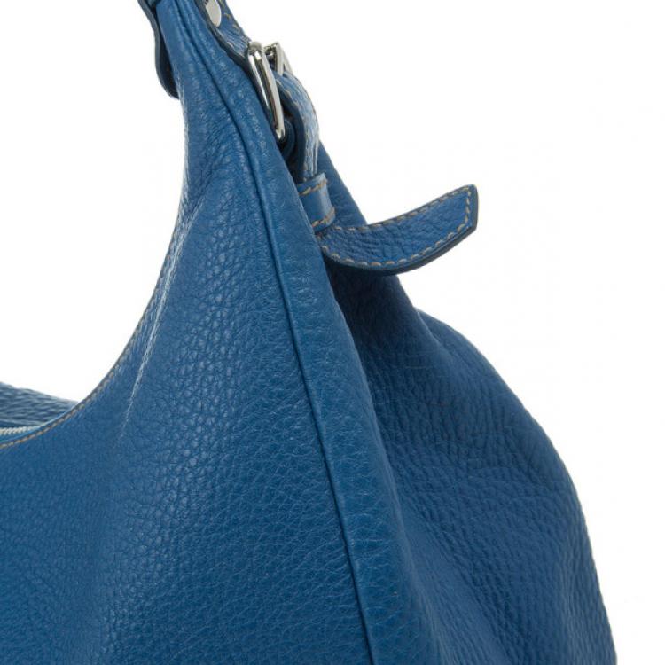 Pre Owned Prada Blue Pebbled Leather Hobo Bag