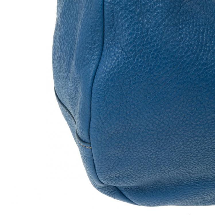 Pre Owned Prada Blue Pebbled Leather Hobo Bag