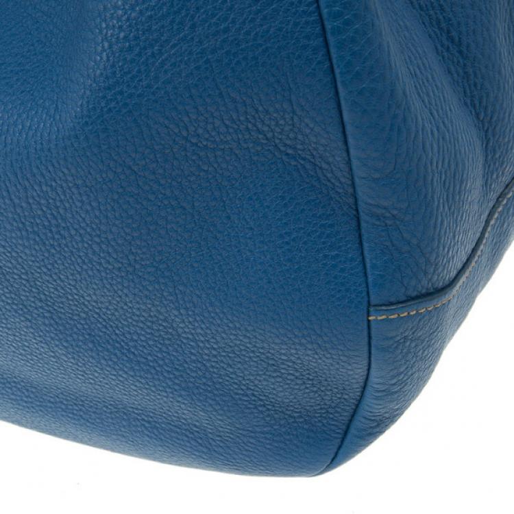 Pre Owned Prada Blue Pebbled Leather Hobo Bag