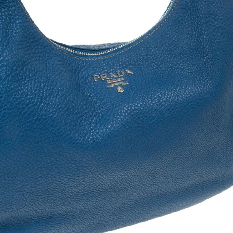 Pre Owned Prada Blue Pebbled Leather Hobo Bag
