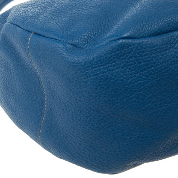 Pre Owned Prada Blue Pebbled Leather Hobo Bag