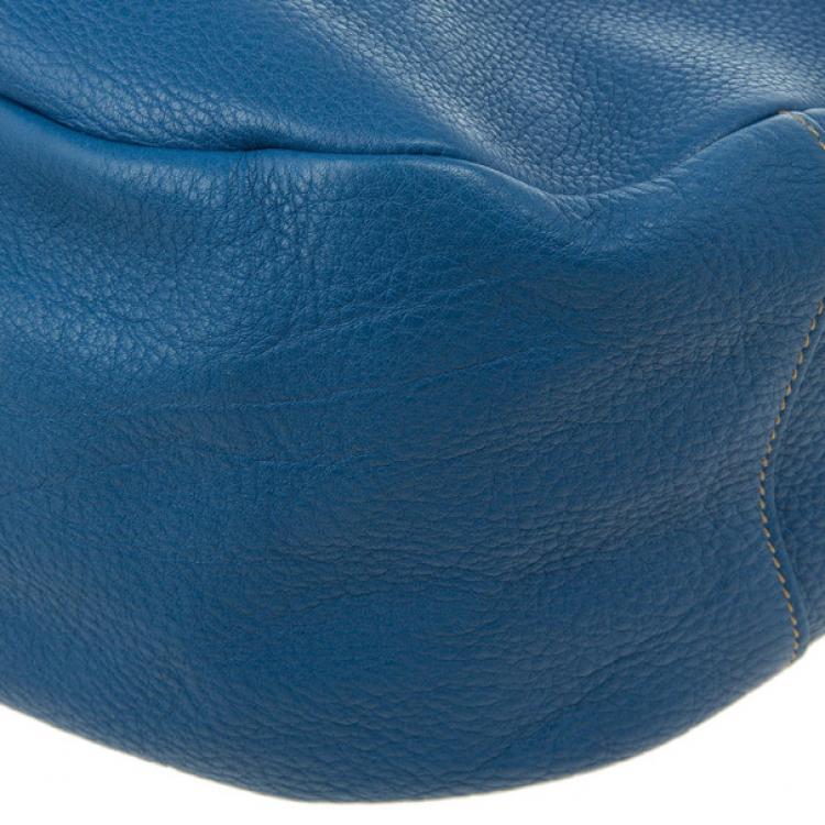 Pre Owned Prada Blue Pebbled Leather Hobo Bag