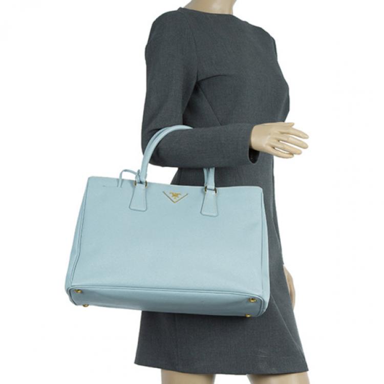 Pre Owned Prada Blue Lago Saffiano Lux Large Tote