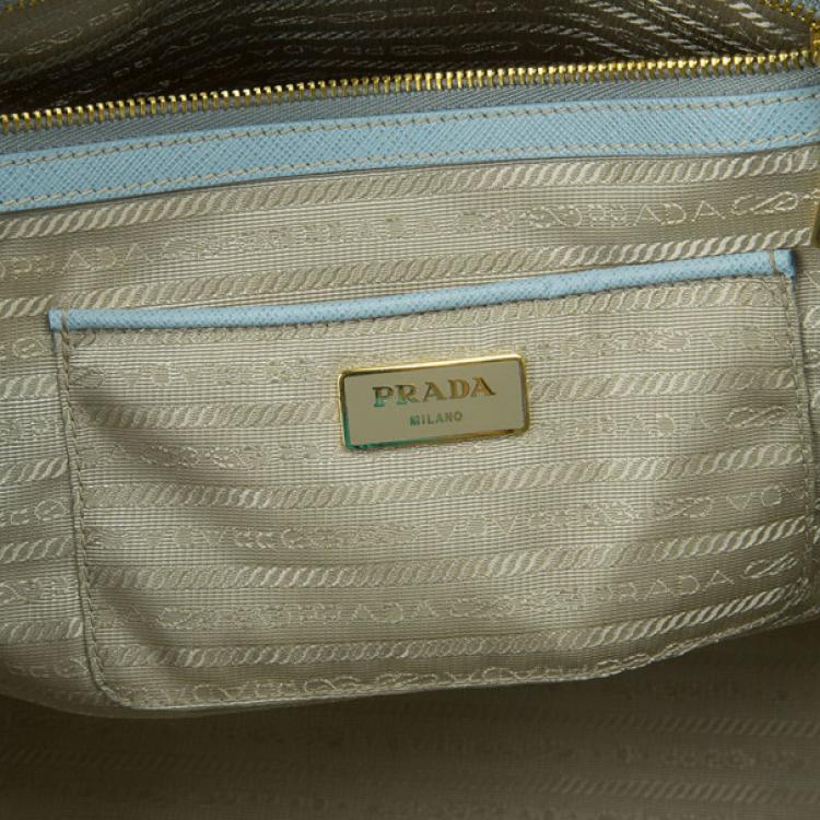 Pre Owned Prada Blue Lago Saffiano Lux Large Tote
