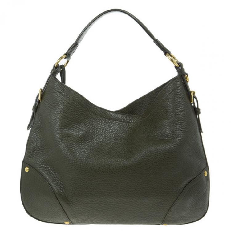 Pre Owned Prada Dark Green Vitello Daino Snap Hobo