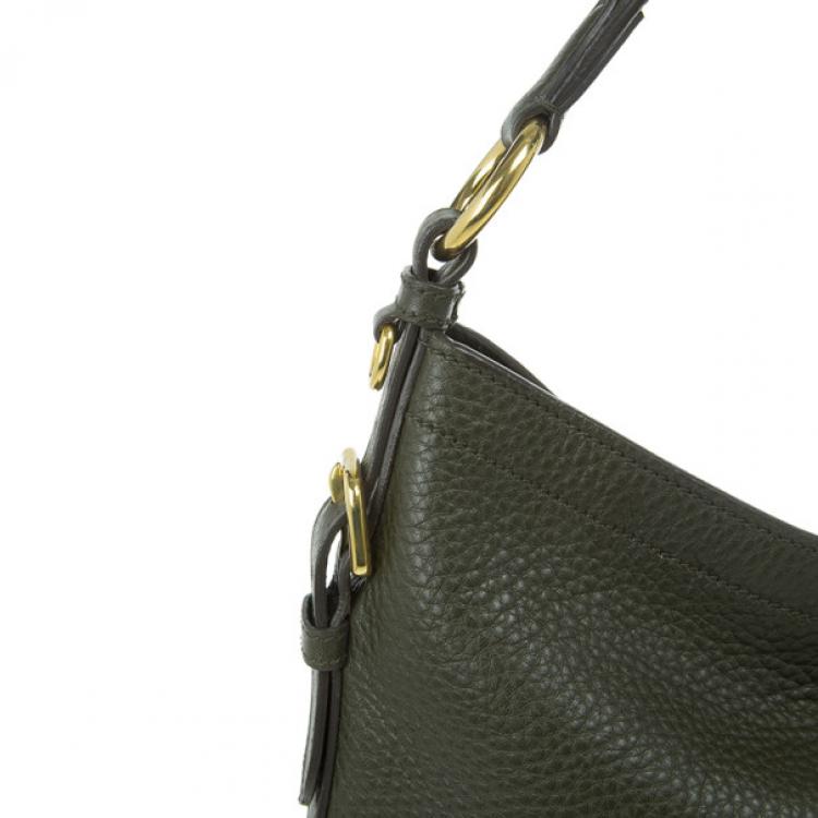 Pre Owned Prada Dark Green Vitello Daino Snap Hobo