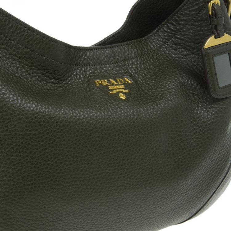 Pre Owned Prada Dark Green Vitello Daino Snap Hobo