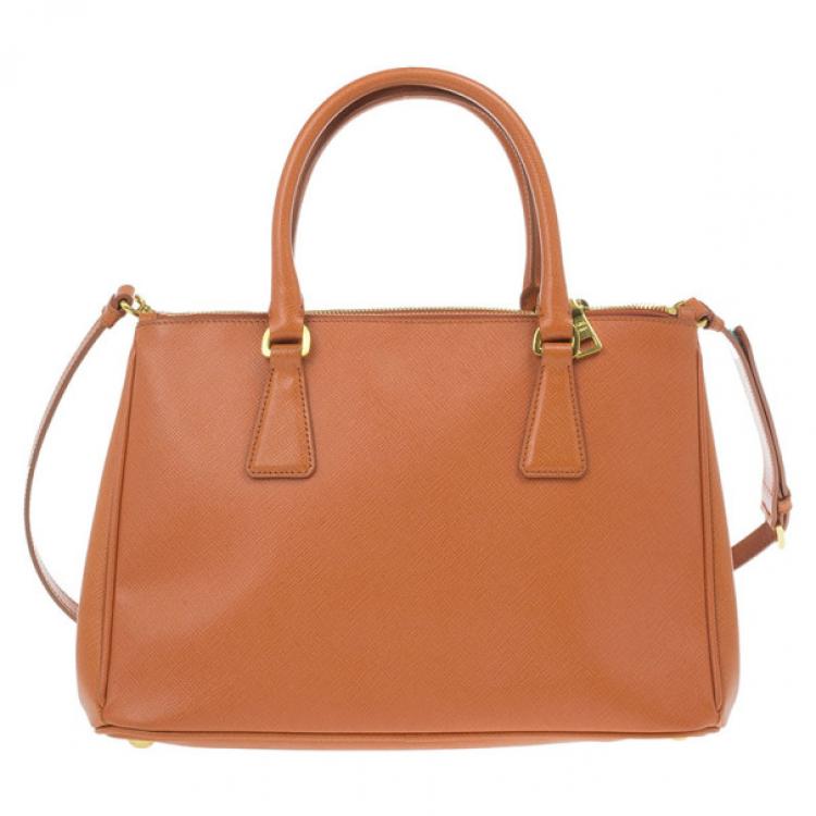 Pre Owned Prada Orange Saffiano Lux Small Double Zip Tote
