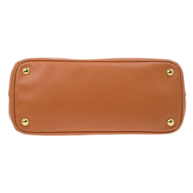 Pre Owned Prada Orange Saffiano Lux Small Double Zip Tote