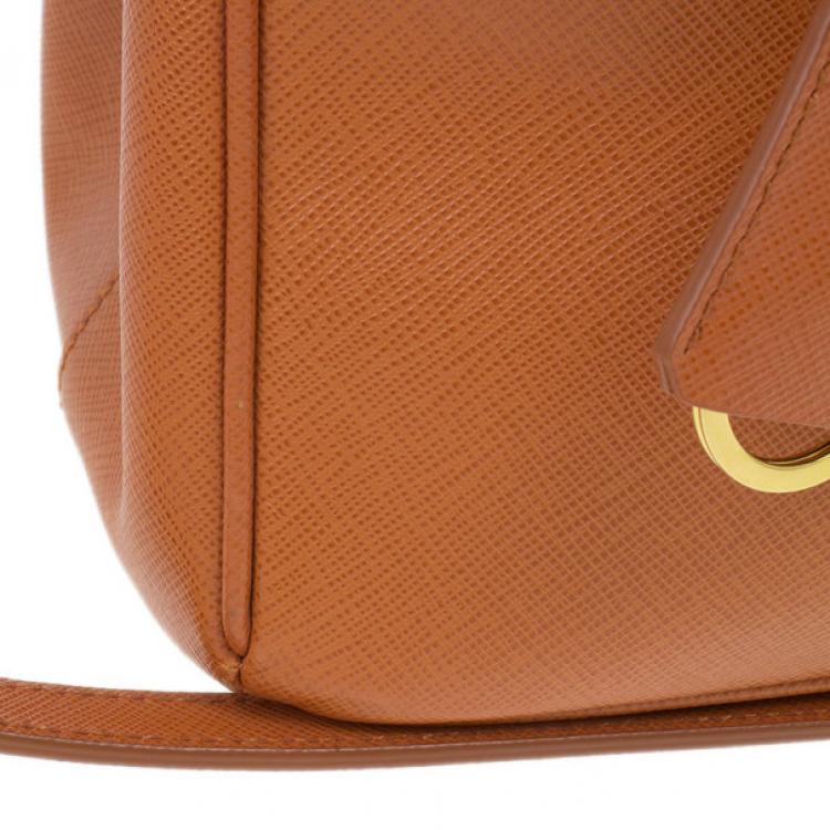 Pre Owned Prada Orange Saffiano Lux Small Double Zip Tote