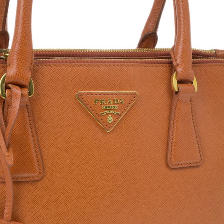 Pre Owned Prada Orange Saffiano Lux Small Double Zip Tote