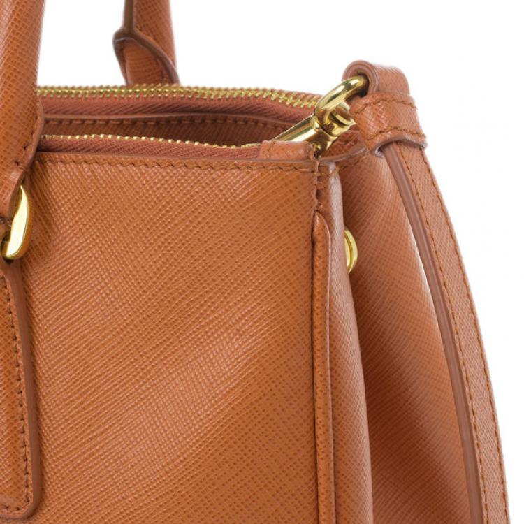 Pre Owned Prada Orange Saffiano Lux Small Double Zip Tote