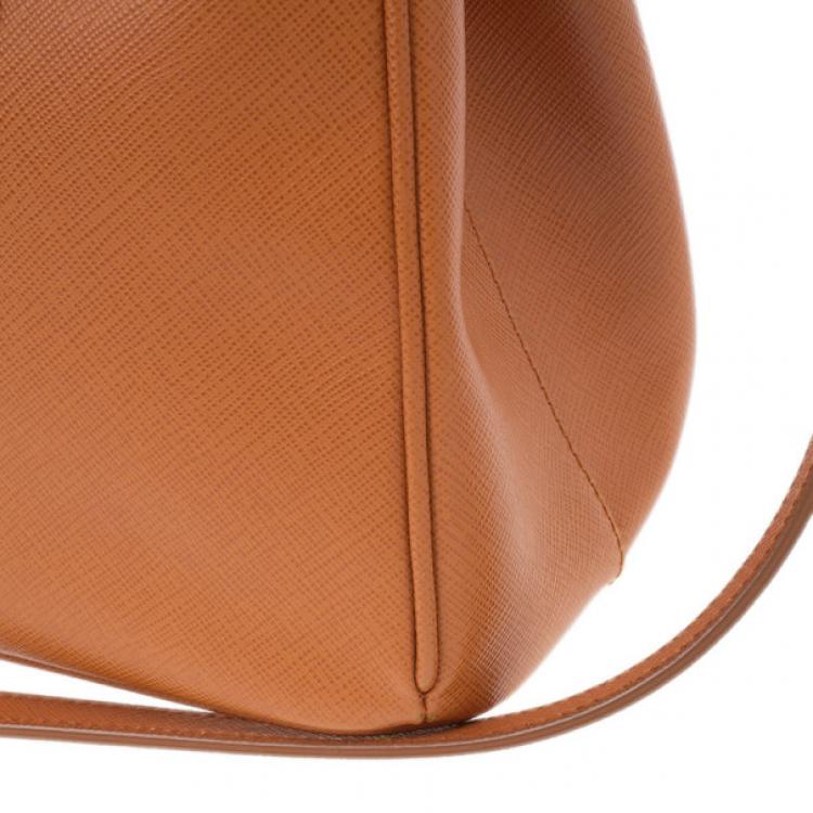 Pre Owned Prada Orange Saffiano Lux Small Double Zip Tote