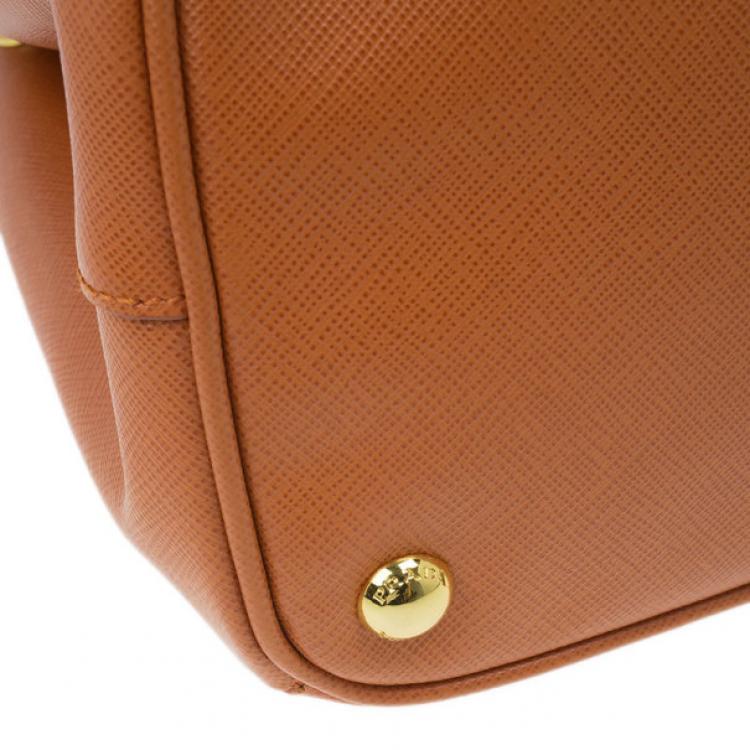 Pre Owned Prada Orange Saffiano Lux Small Double Zip Tote
