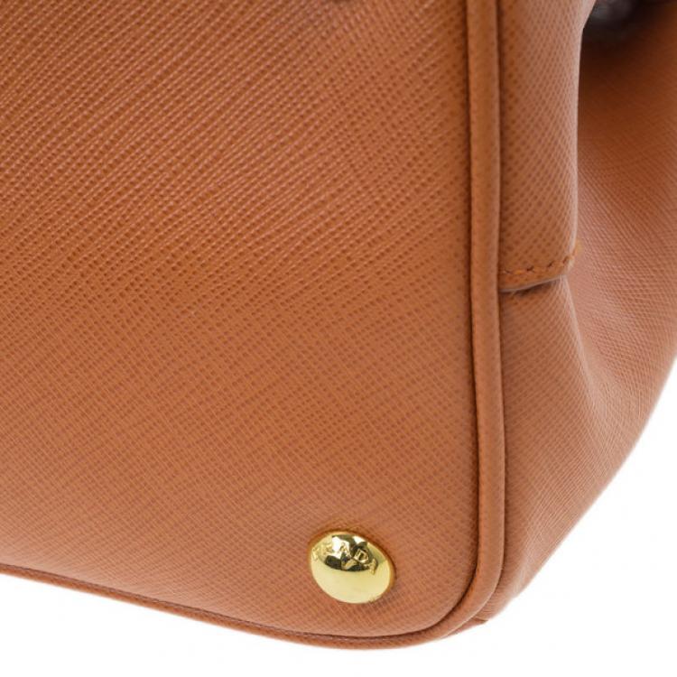 Pre Owned Prada Orange Saffiano Lux Small Double Zip Tote