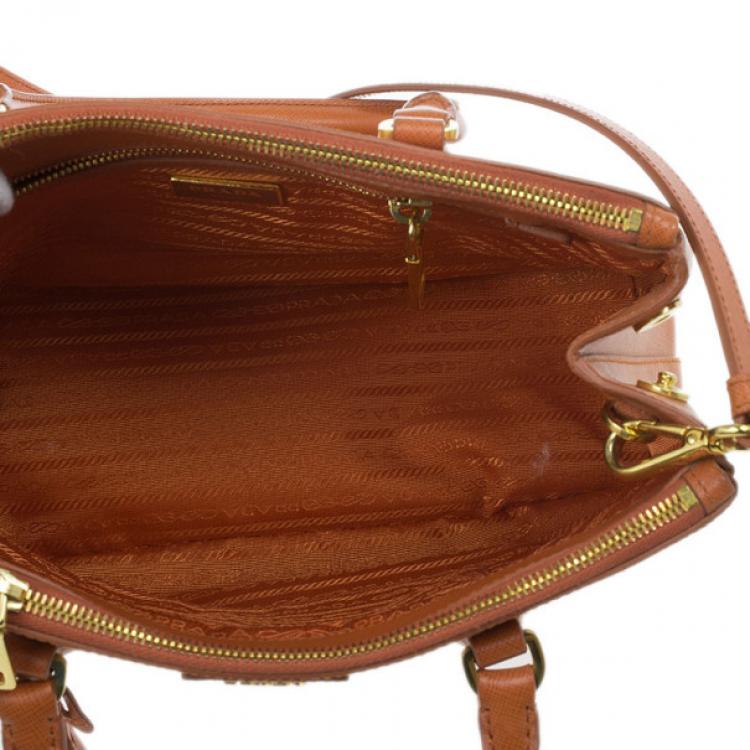 Pre Owned Prada Orange Saffiano Lux Small Double Zip Tote