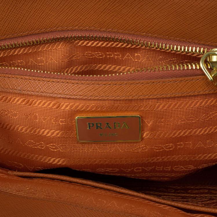 Pre Owned Prada Orange Saffiano Lux Small Double Zip Tote