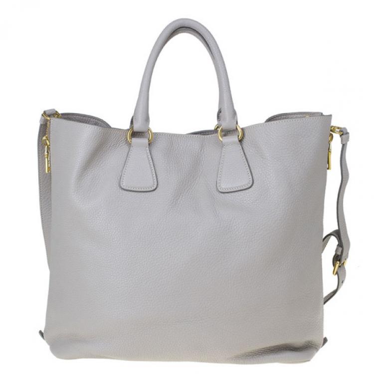 Pre Owned Prada Grey Pomice Vitello Daino Shopper Tote