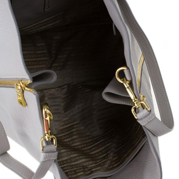 Pre Owned Prada Grey Pomice Vitello Daino Shopper Tote