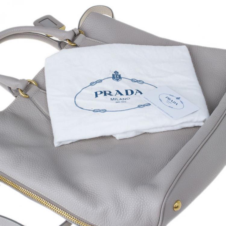Pre Owned Prada Grey Pomice Vitello Daino Shopper Tote