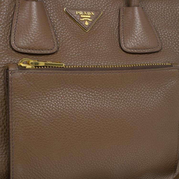 Pre Owned Prada Brown Palissandro Vitello Daino Leather Top Handle Bag