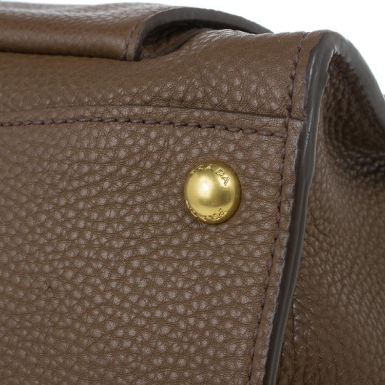 Pre Owned Prada Brown Palissandro Vitello Daino Leather Top Handle Bag