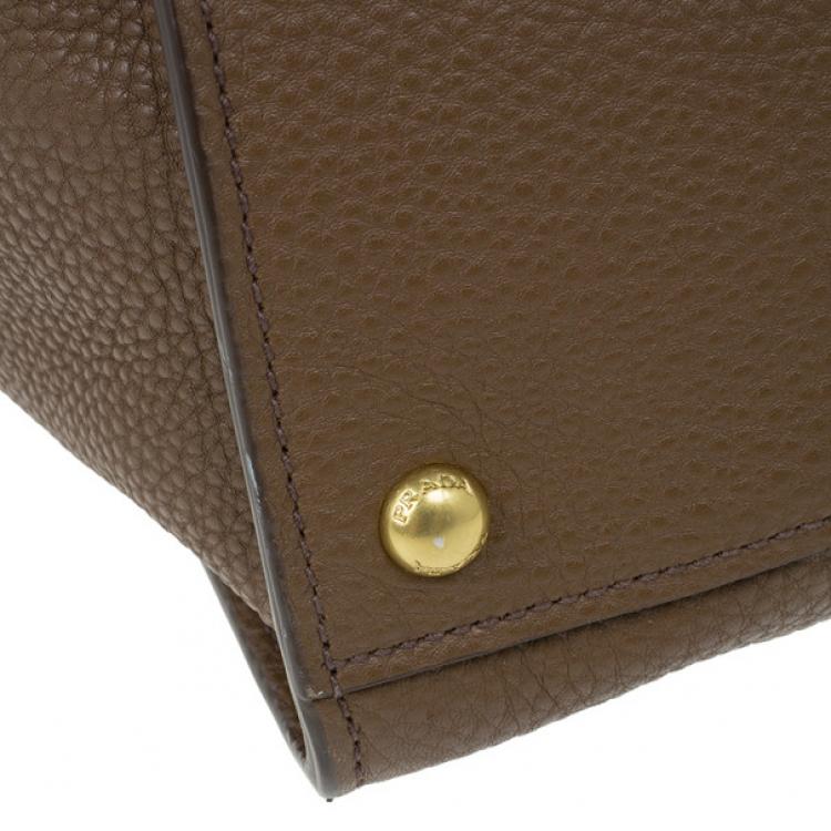 Pre Owned Prada Brown Palissandro Vitello Daino Leather Top Handle Bag