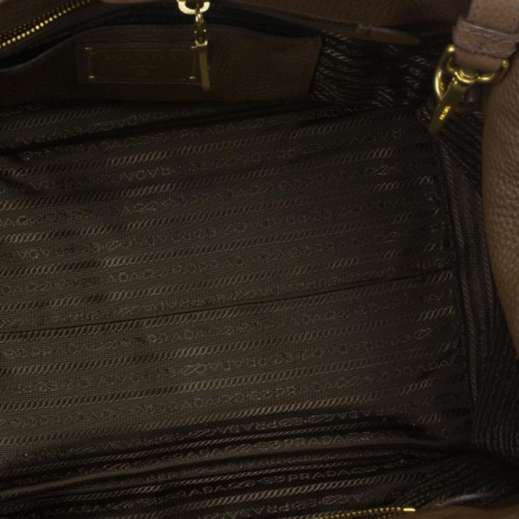 Pre Owned Prada Brown Palissandro Vitello Daino Leather Top Handle Bag