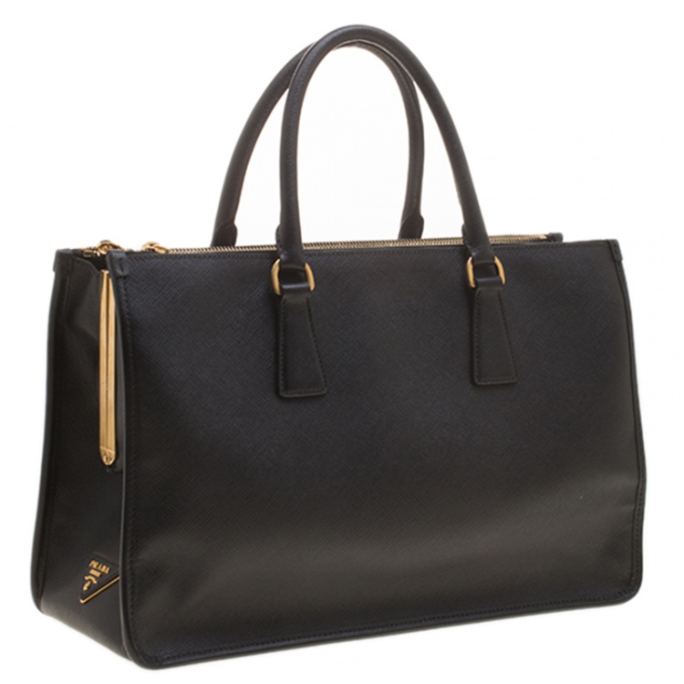 Pre Owned Prada Black Saffiano Lux Leather Frame Top Handle Bag