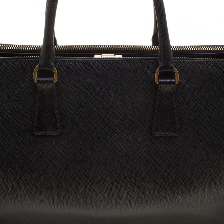 Pre Owned Prada Black Saffiano Lux Leather Frame Top Handle Bag