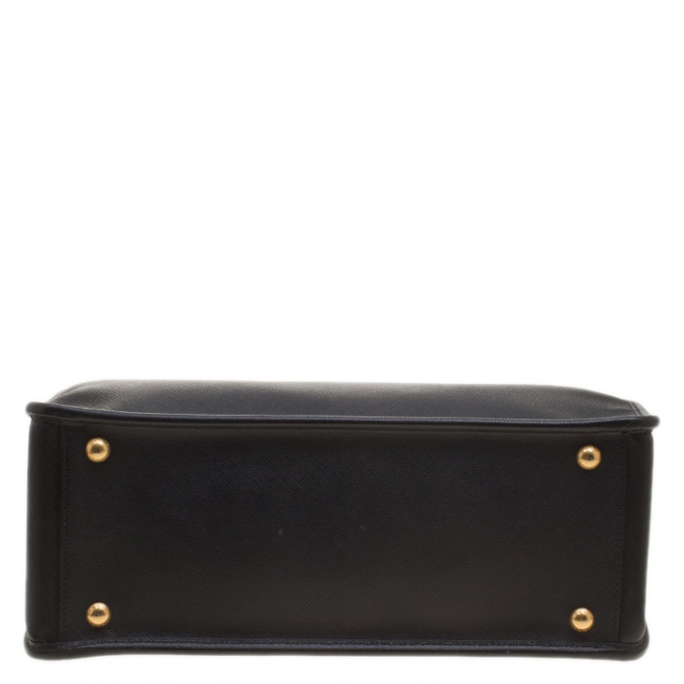 Pre Owned Prada Black Saffiano Lux Leather Frame Top Handle Bag