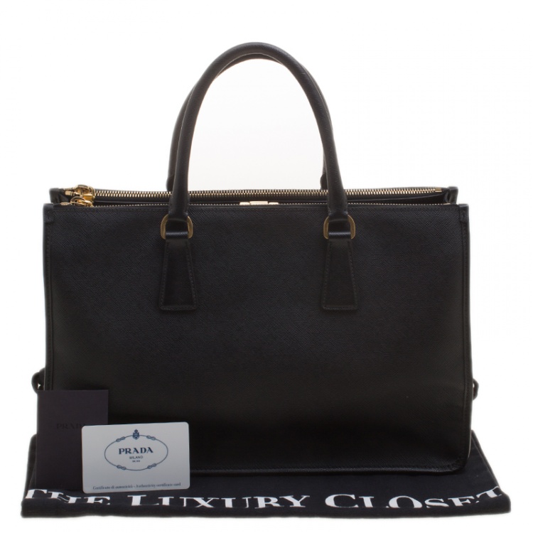 Pre Owned Prada Black Saffiano Lux Leather Frame Top Handle Bag