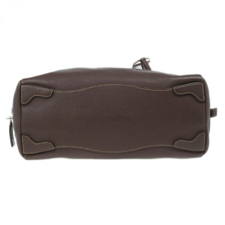 Pre Owned Prada Maroon Deerskin Logo Top Handle Bag