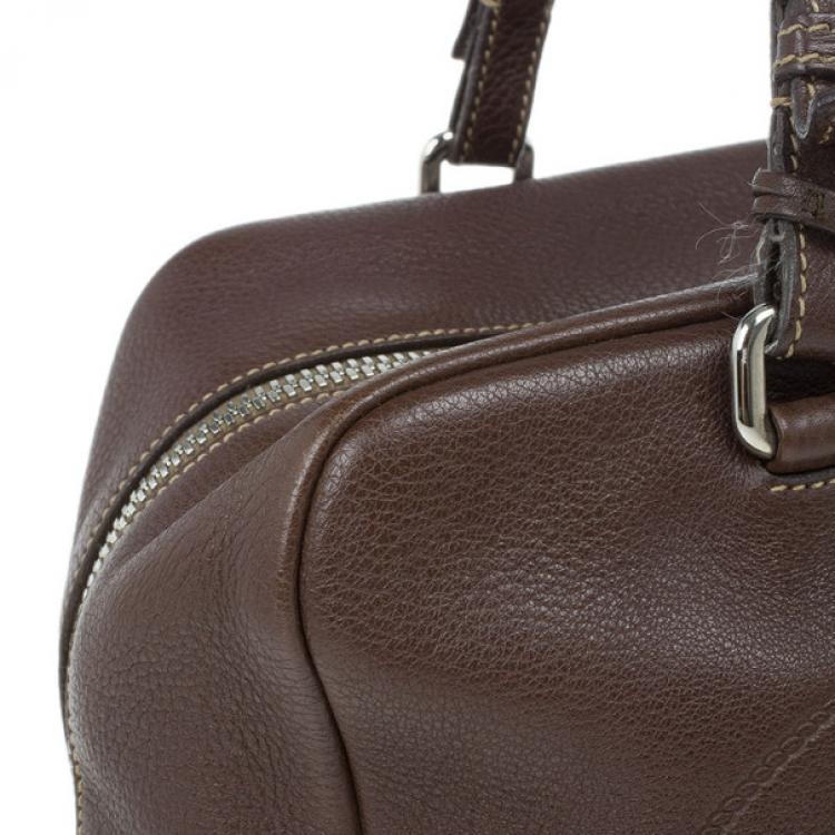 Pre Owned Prada Maroon Deerskin Logo Top Handle Bag