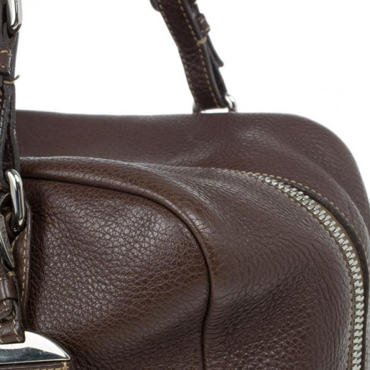 Pre Owned Prada Maroon Deerskin Logo Top Handle Bag