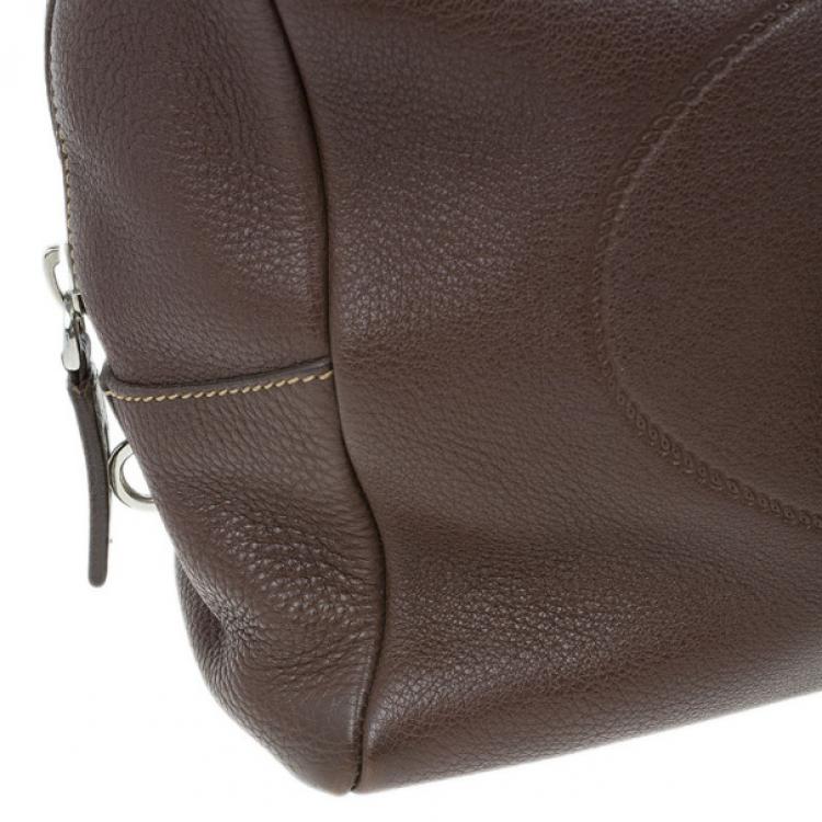 Pre Owned Prada Maroon Deerskin Logo Top Handle Bag