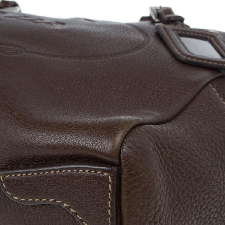 Pre Owned Prada Maroon Deerskin Logo Top Handle Bag