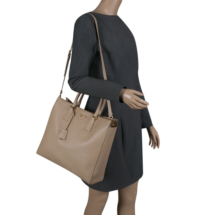 Prada Large Galleria Saffiano Leather Bag In Beige Khaki
