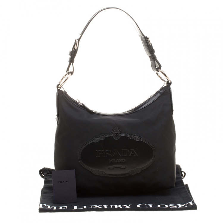Pre Owned Prada Black Nylon And Leather Hobo