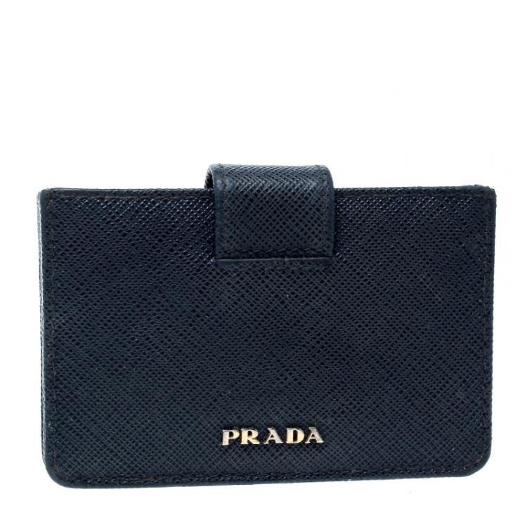 Pre Owned Prada Blue Saffiano Leather Accordion Card Holder