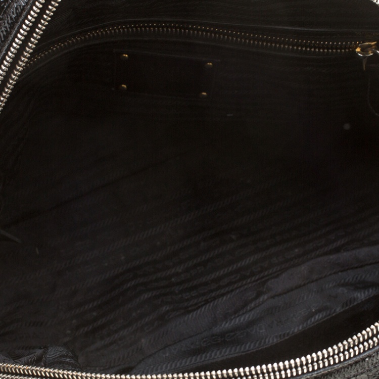 Pre Owned Prada Black Textured Patent Leather Satchel