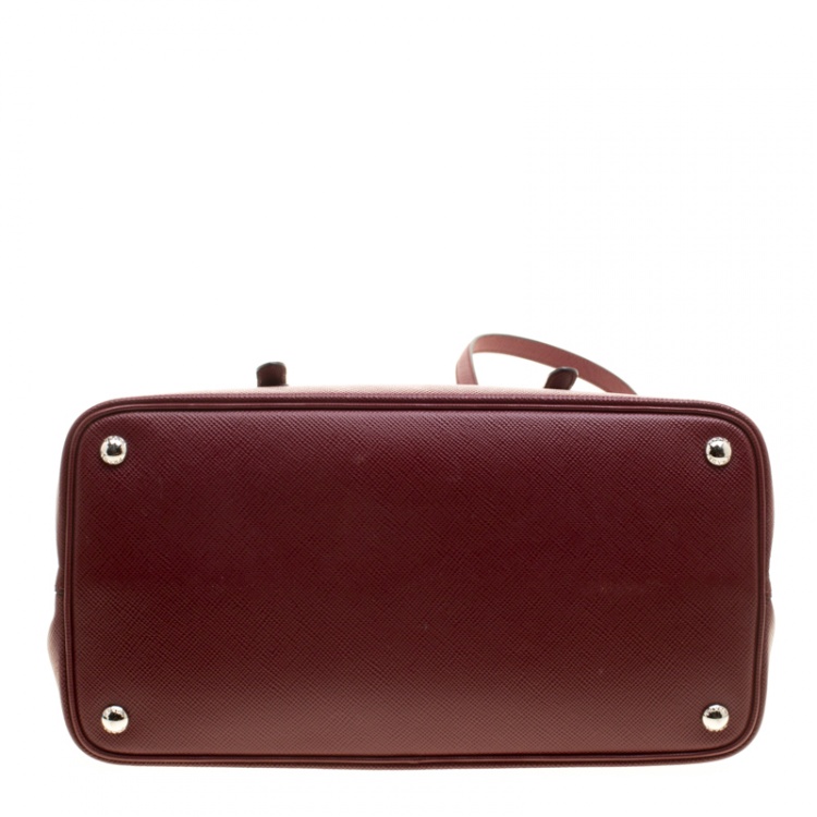 Pre Owned Prada Burgundy Saffiano Lux Leather Top Handle Bag