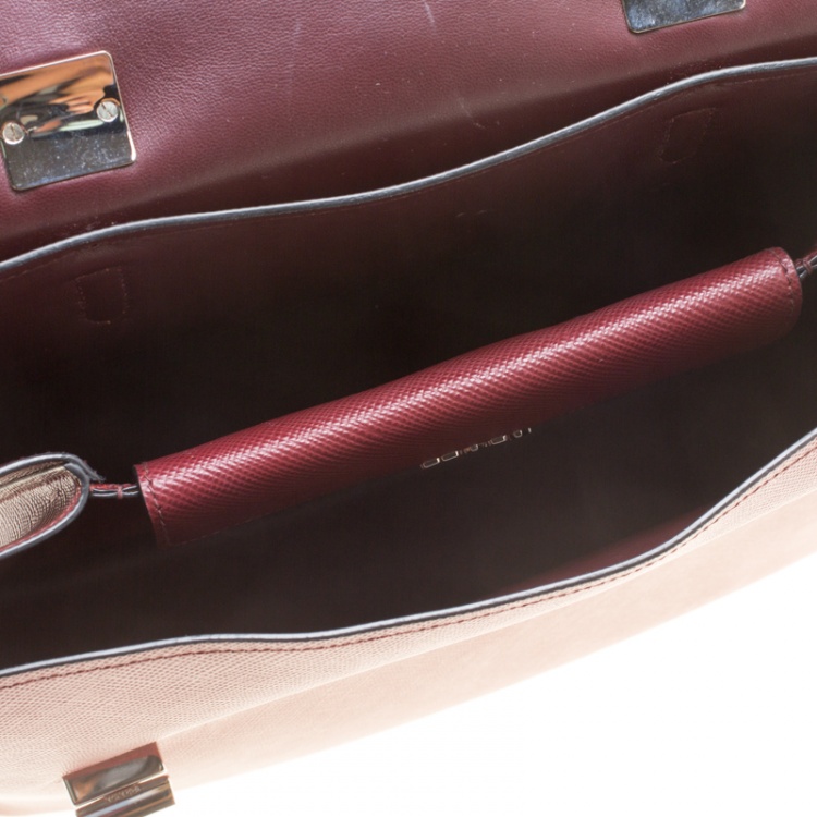 Pre Owned Prada Burgundy Saffiano Lux Leather Top Handle Bag