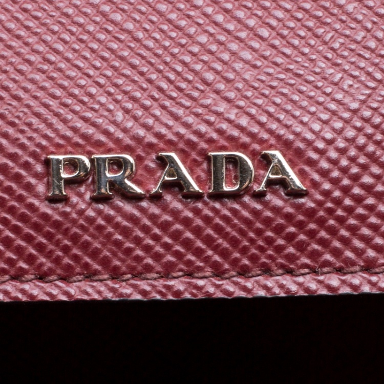 Pre Owned Prada Burgundy Saffiano Lux Leather Top Handle Bag