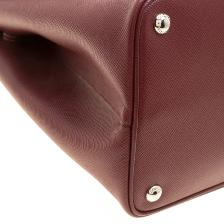 Pre Owned Prada Burgundy Saffiano Lux Leather Top Handle Bag
